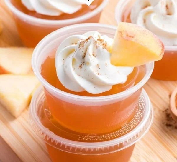 Delicious Apple Pie Jello Shots served in shot glasses