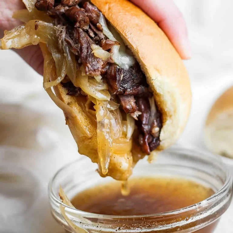 Classic French Dip Sandwich made with roast beef and served with au jus