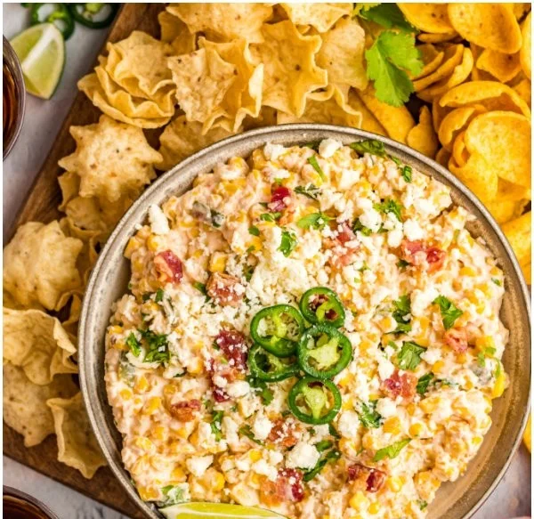 Delicious Crack Corn Dip served in a bowl with tortilla chips