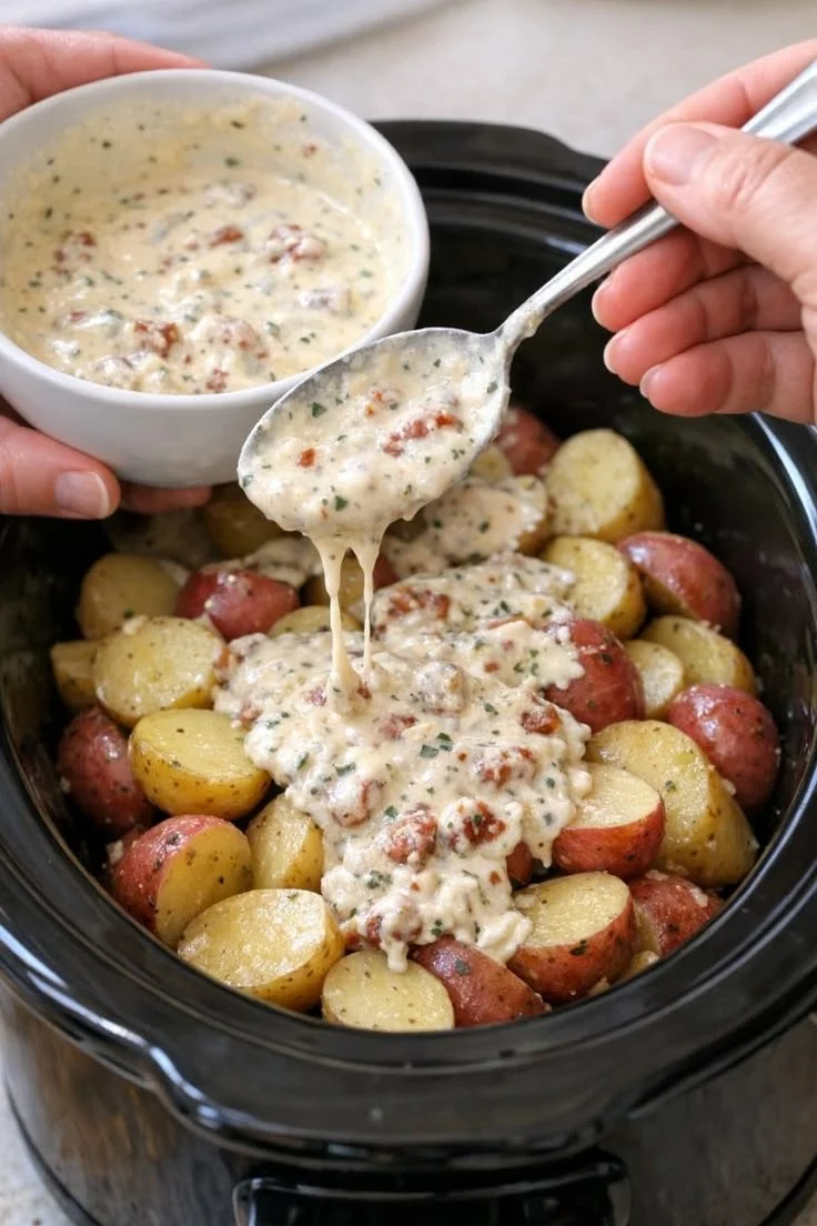 Crockpot baby red potatoes with crispy bacon