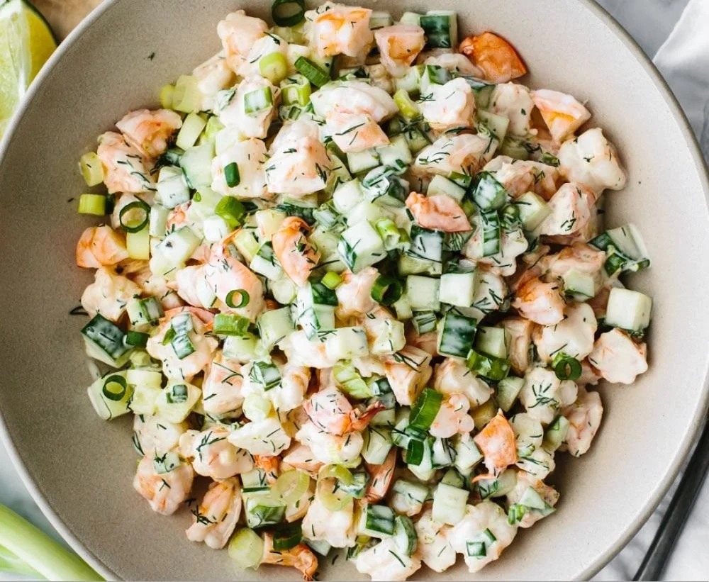Fresh Cucumber Shrimp Salad with vibrant ingredients and garnishes