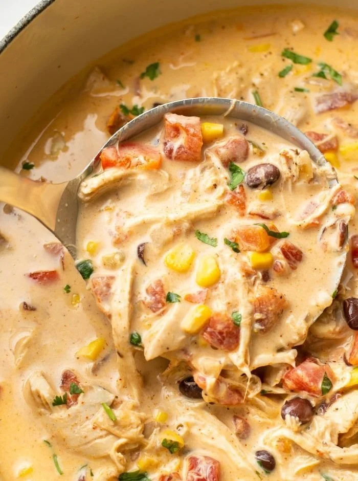 Easy Chicken Taco Soup in a bowl with toppings