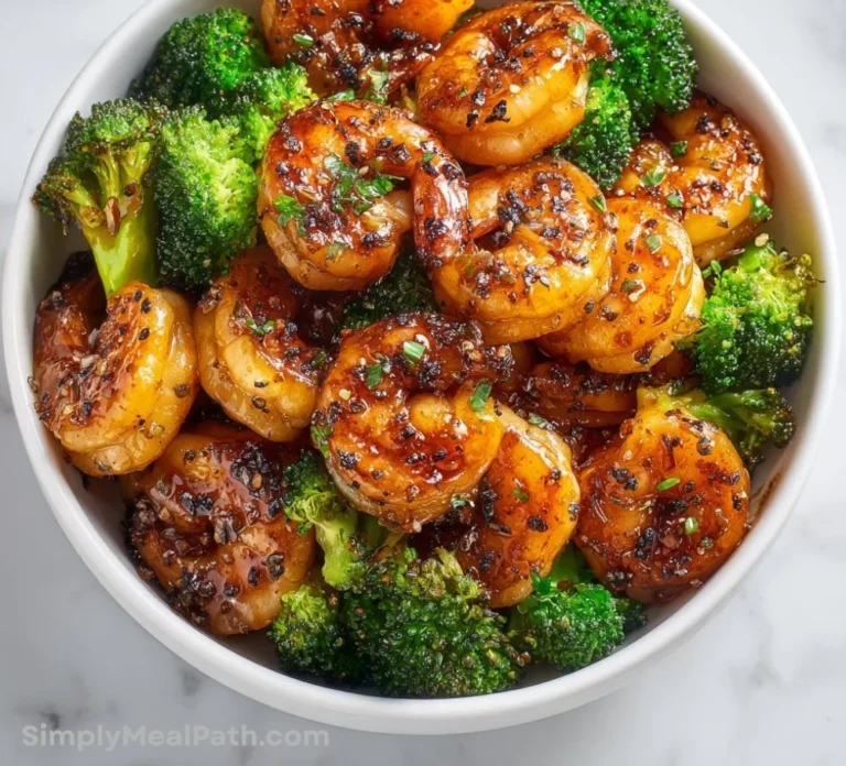 High-protein honey garlic shrimp served on a plate with vegetables