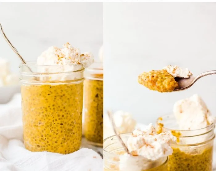 Delicious Pumpkin Chia Seed Pudding served in a bowl with pumpkin seeds on top