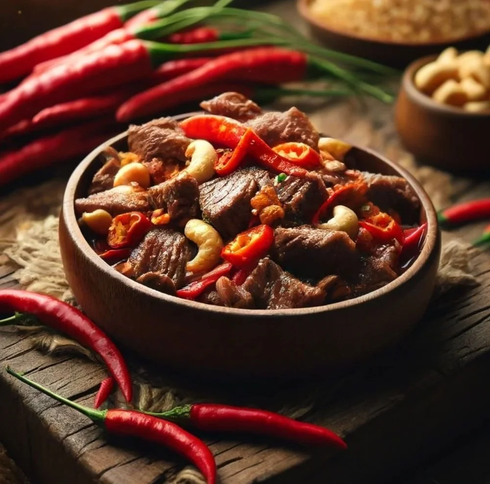Delicious Thai Beef Chili with Cashews served in a bowl