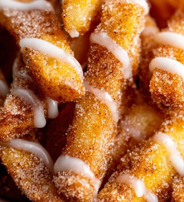Crispy air fryer apple fries recipe served on a plate with cinnamon