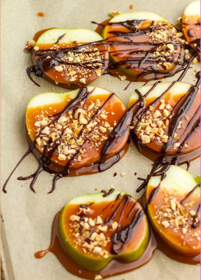 Delicious caramel apple slices drizzled with rich caramel sauce.