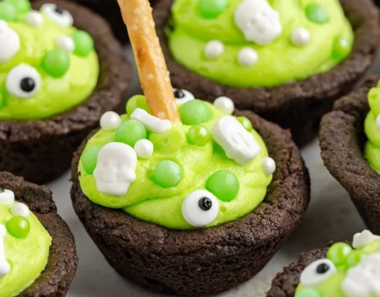 Bowl of Cauldron Cookies made with chocolate cake mix, ideal Halloween treat.