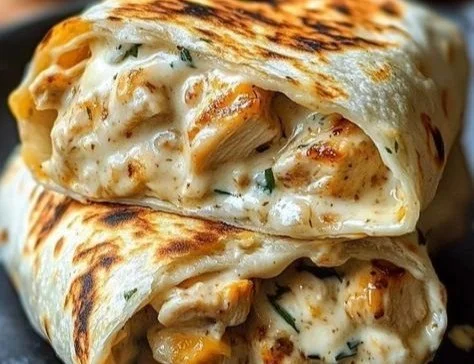 Cheesy garlic chicken wraps with fresh ingredients and flavorful spices