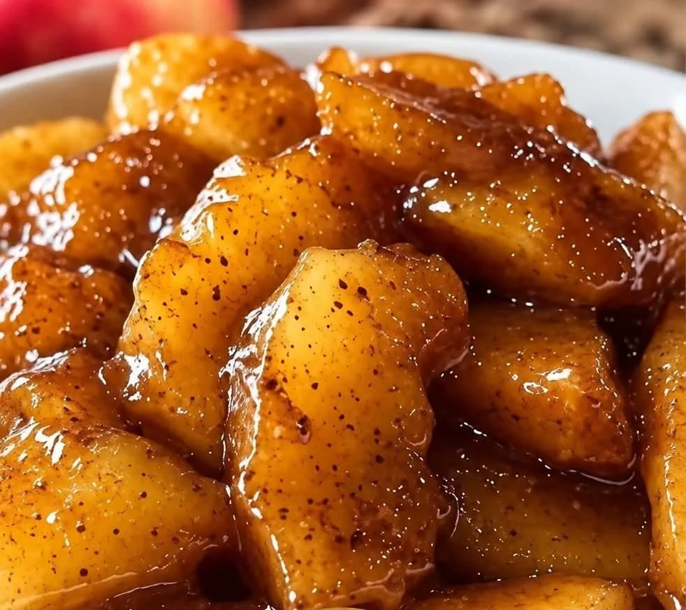 Slow cooker Cracker Barrel fried apples recipe with cinnamon and sugar