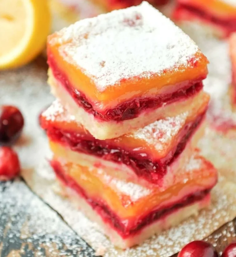 Delicious homemade Cranberry Lemon Bars on a plate