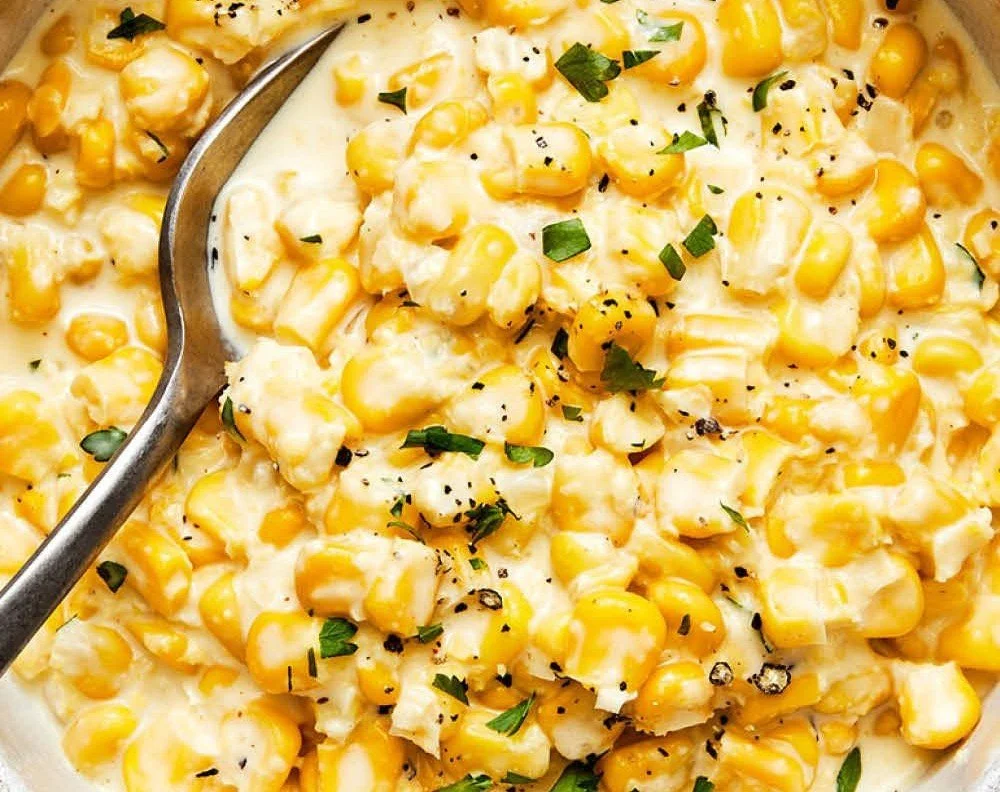 Creamed corn served in a bowl as a Thanksgiving side dish