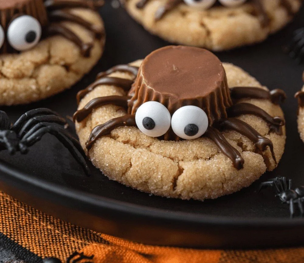 Delicious easy peanut butter spider cookies with chocolate and candy legs