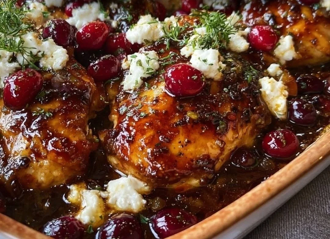 Honey Cranberry Chicken Bake topped with Feta Cheese