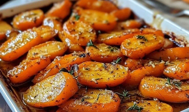 Plate of honey garlic roasted carrots served as a side dish.