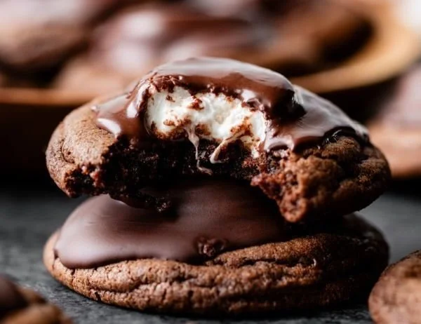 Delicious hot cocoa cookies with a gooey marshmallow surprise inside