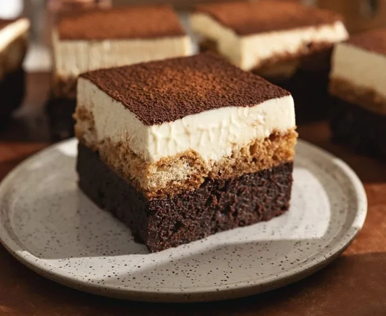 Homemade tiramisu brownies with coffee and chocolate layers