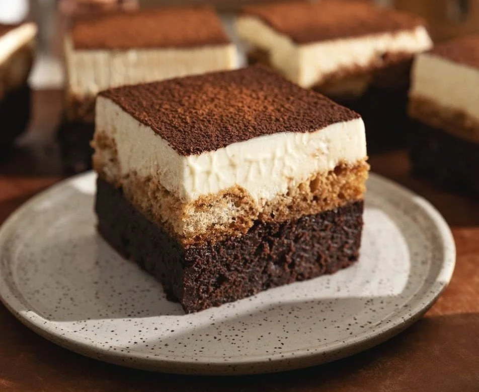 Homemade tiramisu brownies with coffee and chocolate layers