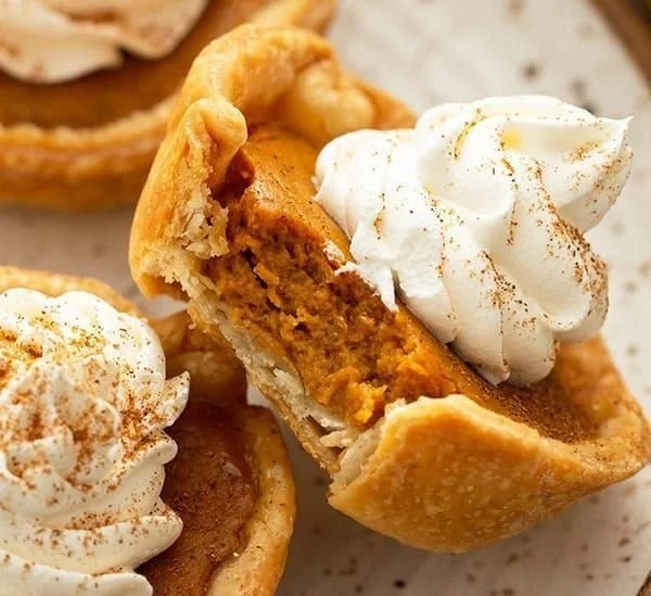 Delicious homemade mini pumpkin pies on a decorative plate