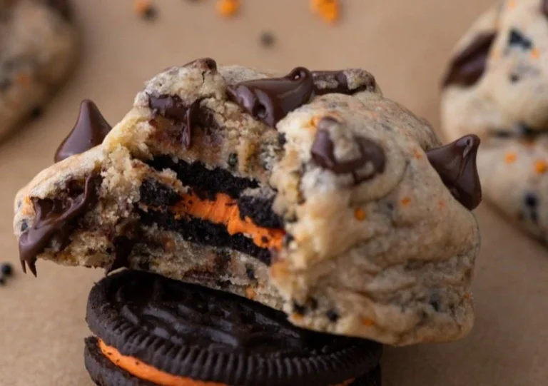 Oreo-Stuffed Cookies featuring chocolate chip dough and Oreo center, perfect for Halloween