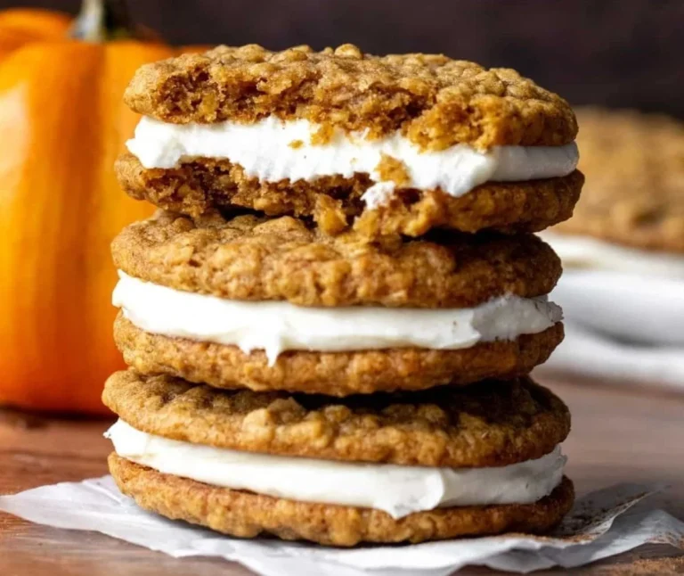 Delicious Pumpkin Oatmeal Cream Pie with cream filling and spices